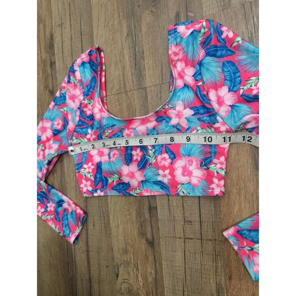 Art Class Girls Tropical Floral Rash Guard Swim‎ Crop Top UPF 50+ Size M 8 NWT